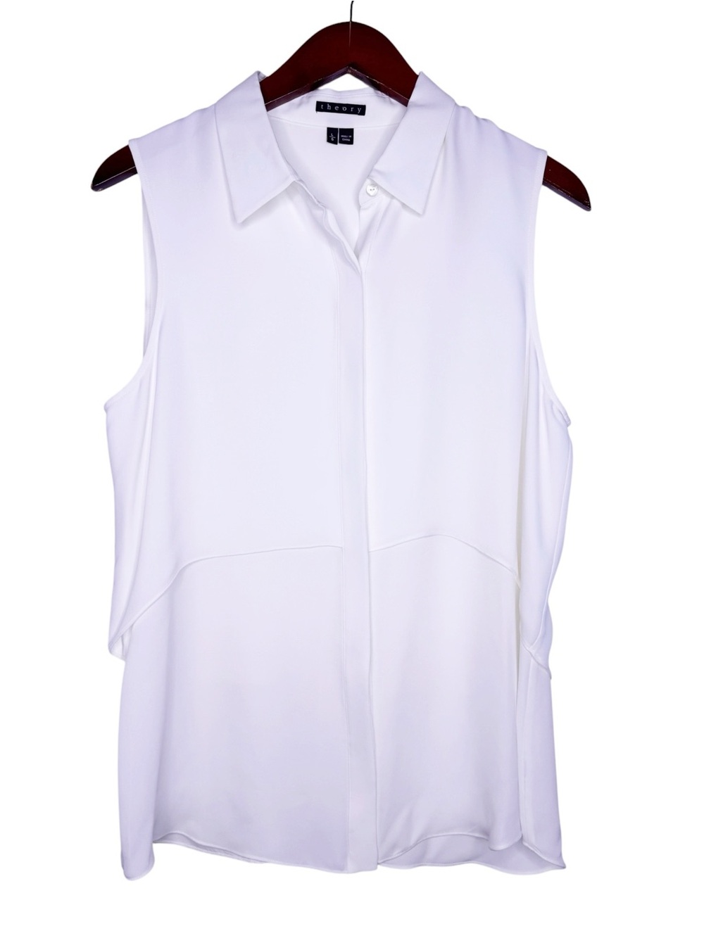 THEORY Silk Sleeveless Hidden Button Front Blouse Size Large in Ivory - Picture 10 of 10